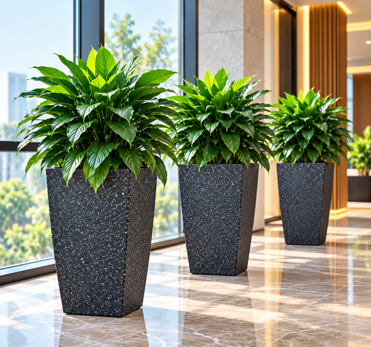 Modern Lobby with Lush Planters — Sugandha Farms & Nursery